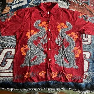 Red Dragon Print Men's Shirt